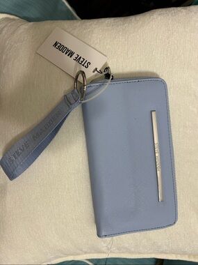 Steve Madden Light Blue Zip-Around Wallet with Key Ring